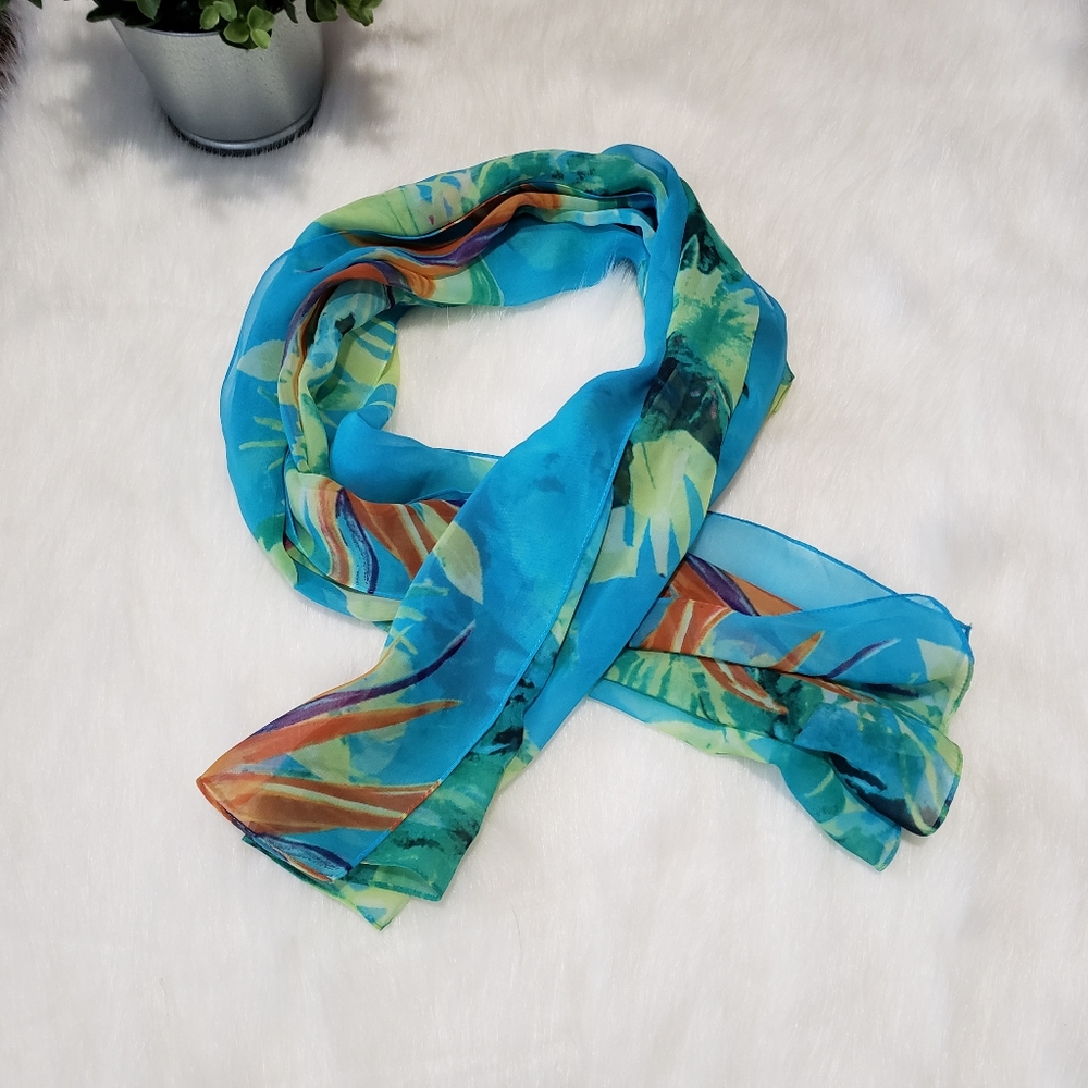 Blue Tropical Floral Scarf, Light